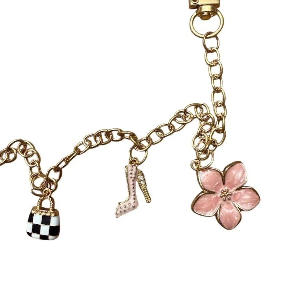 Gold Pink Floral Charm Key Holder